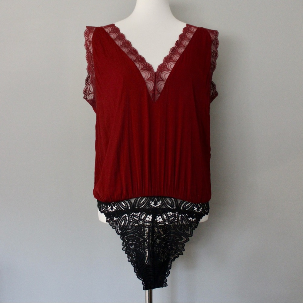 Free People Lace Bodysuit Burgundy Sz M